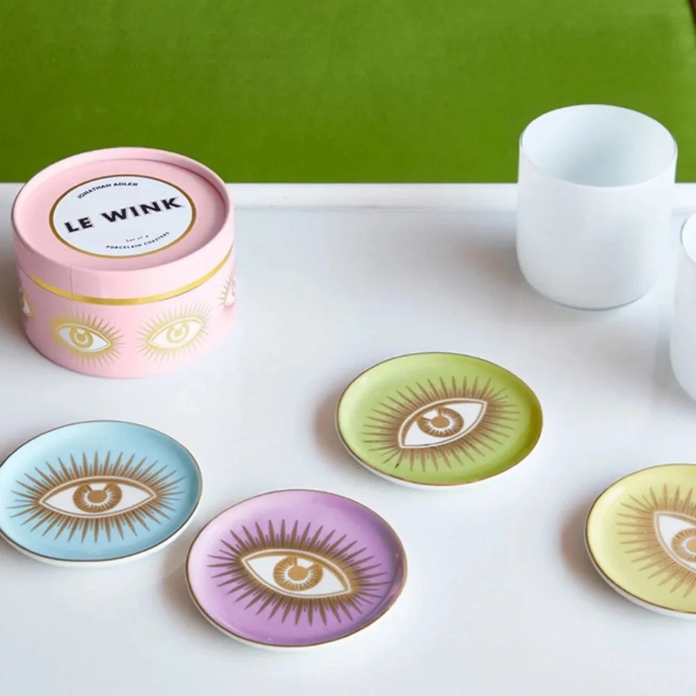 NEW Jonathan Adler Wink Pin Gold Evil Eye Coaster Set